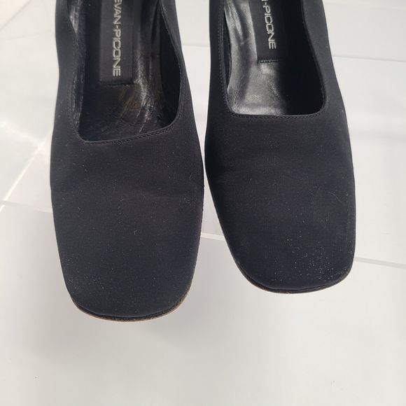 Evan-Picone Pumps Size 9M Black Satin 2 -1/2" Bedazzled Heels Made in Spain - Picture 7 of 10